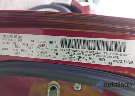 2019 Ram 1500 Classic Tradesman z USA, uszkodzony, nr VIN 1C6RR7KT2KS640335